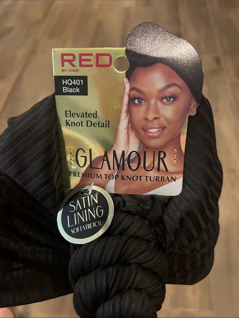 Glamour Black Ribbed Top Knot Turban